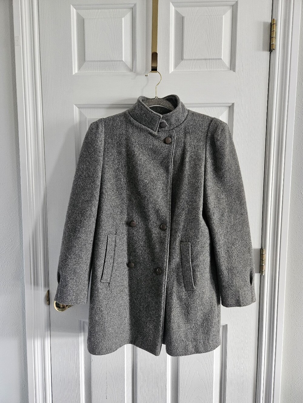 Vintage 1980s Military Gray Wool Car Coat/Overcoat